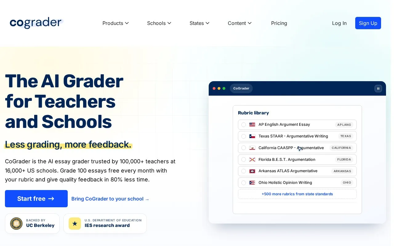 CoGrader homepage screenshot