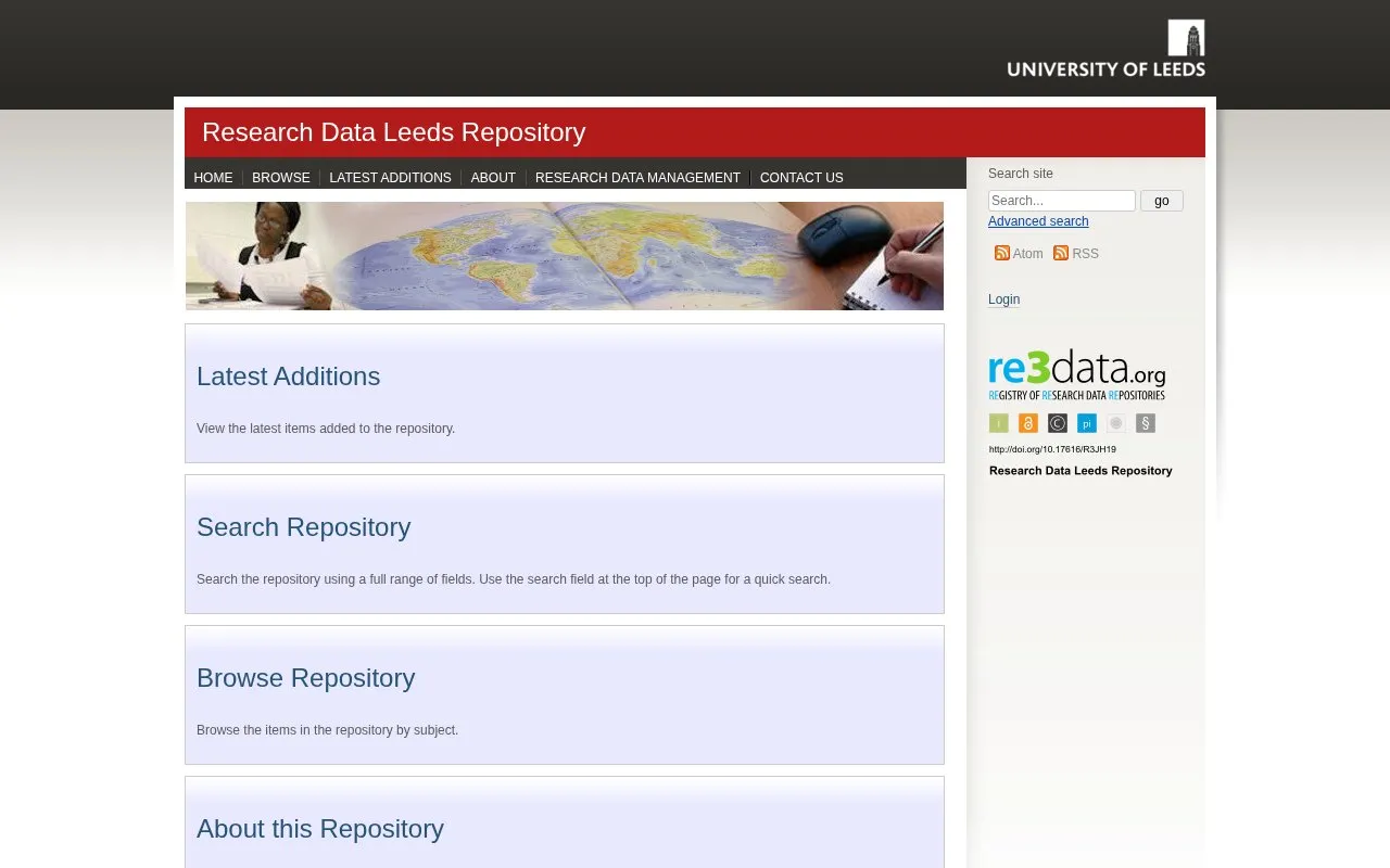 Research Data Leeds Repository homepage screenshot