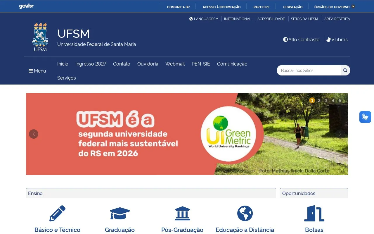 Universidade Federal de Santa Maria homepage screenshot