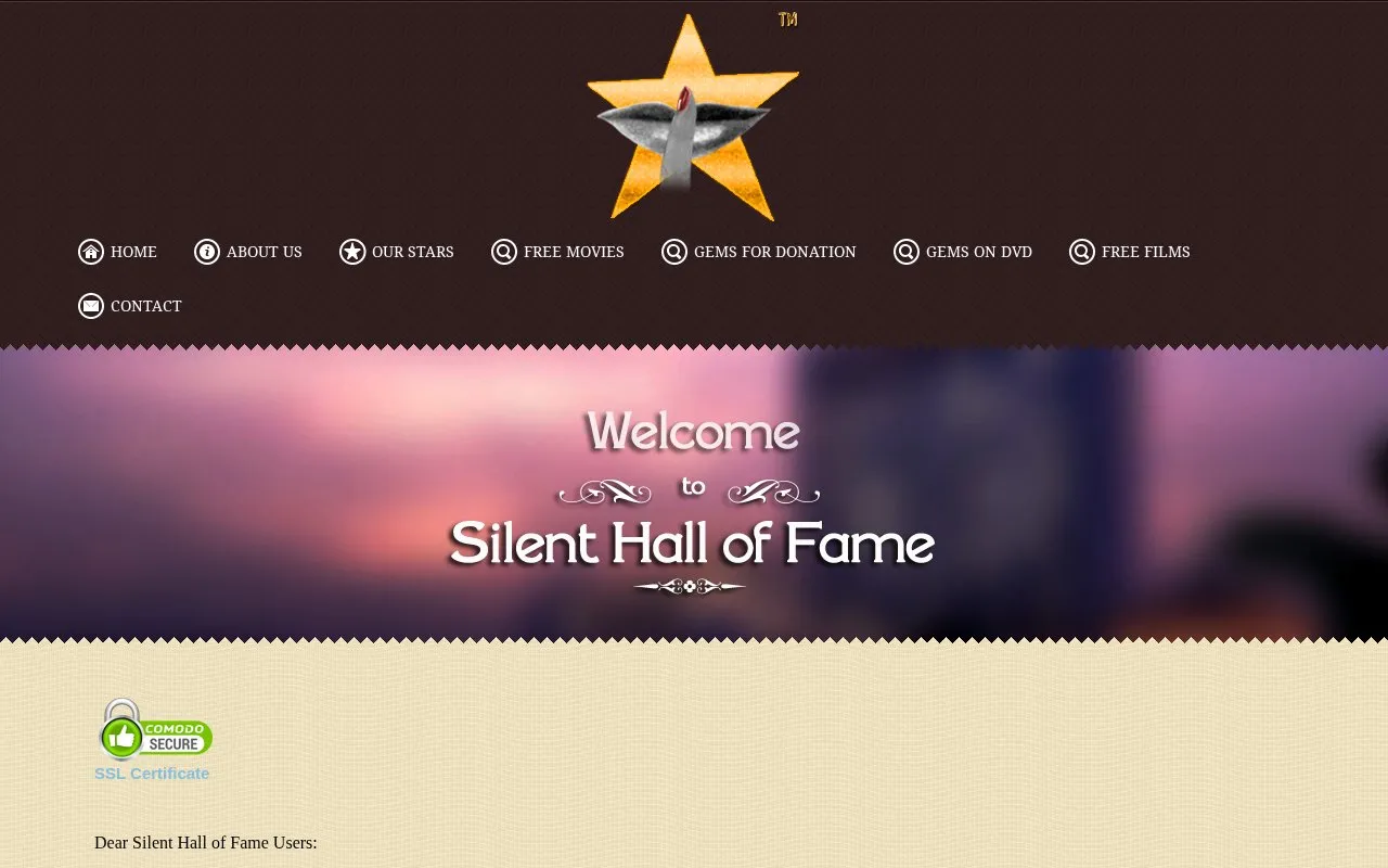 Silent Hall of Fame homepage screenshot