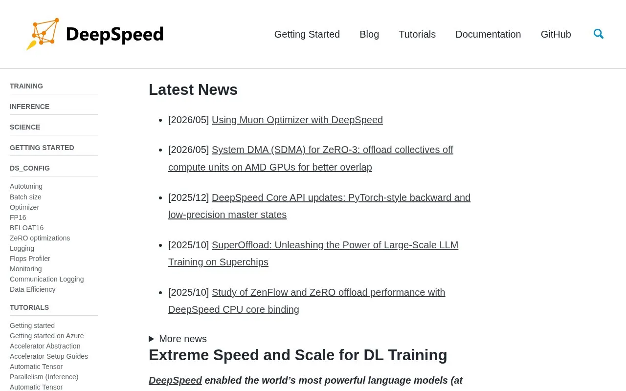 DeepSpeed homepage screenshot