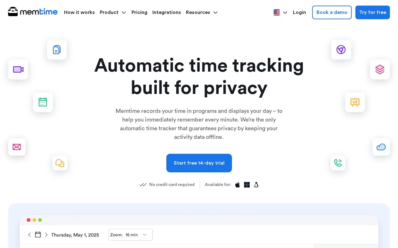 Memtime homepage screenshot