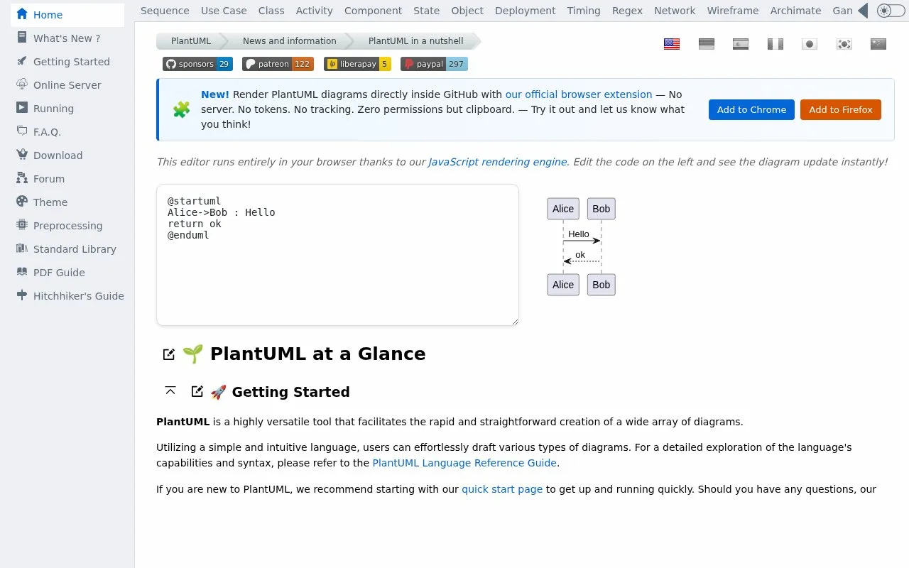 PlantUML homepage screenshot