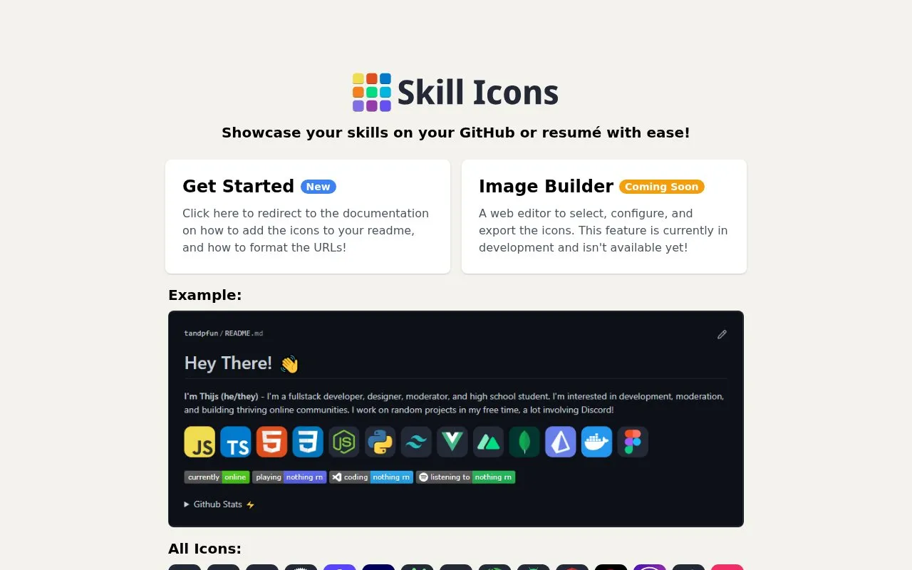 Skill Icons homepage screenshot
