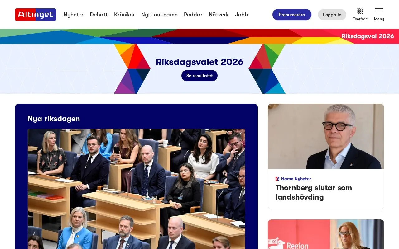 Altinget homepage screenshot