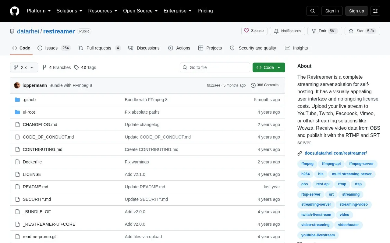 Restreamer homepage screenshot