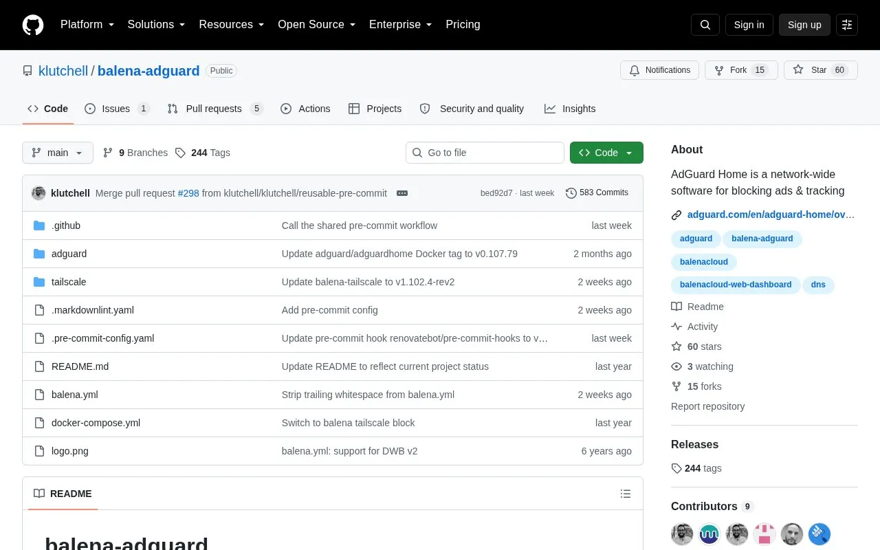 Balena-AdGuard homepage screenshot