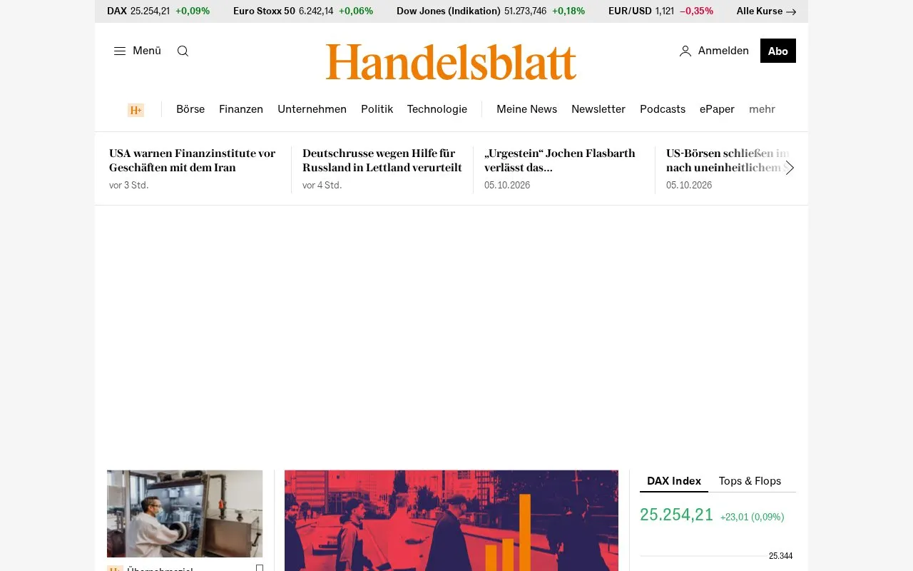 Handelsblatt homepage screenshot