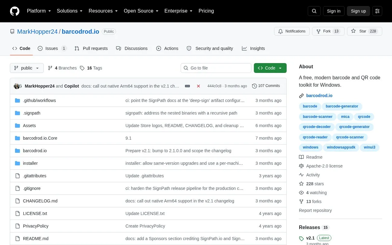 Barcodrod.io homepage screenshot