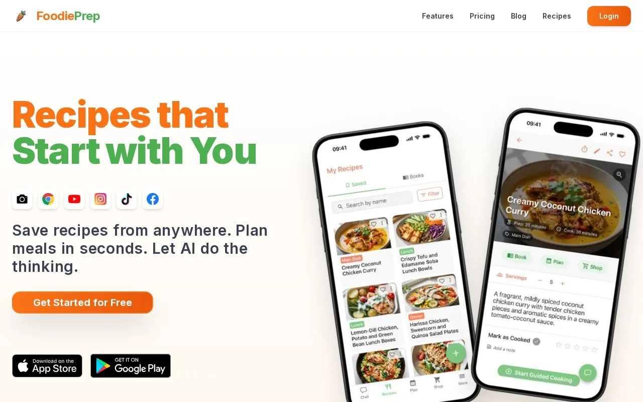 FoodiePrep homepage screenshot
