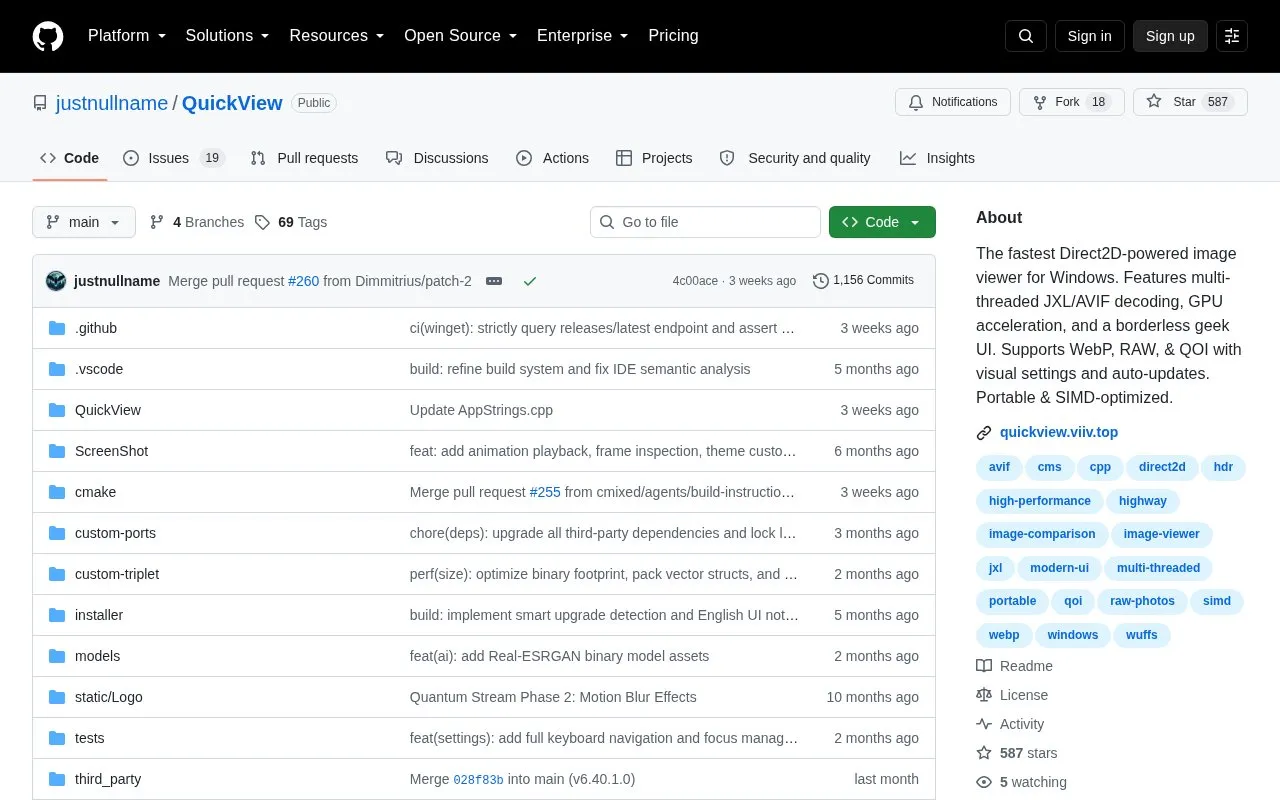 QuickView homepage screenshot