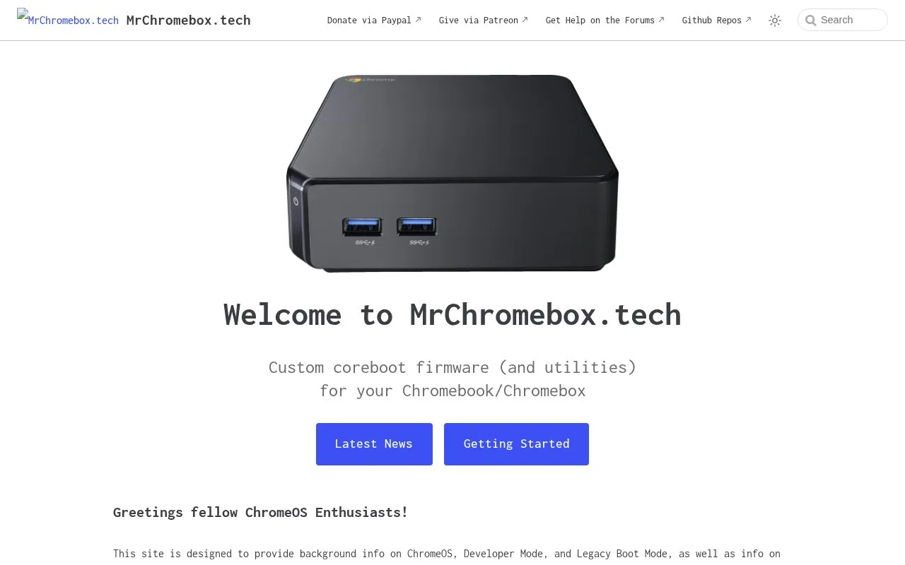 MrChromebox homepage screenshot