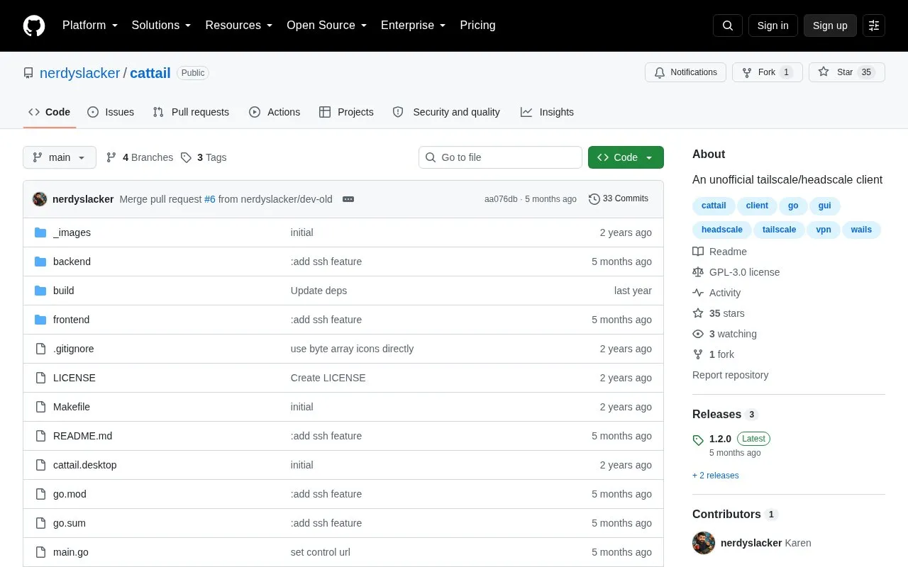 Cattail homepage screenshot