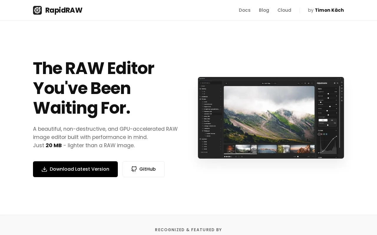 RapidRAW homepage screenshot