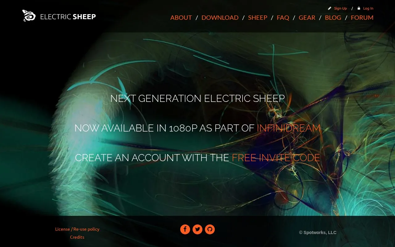 ElectricSheep homepage screenshot