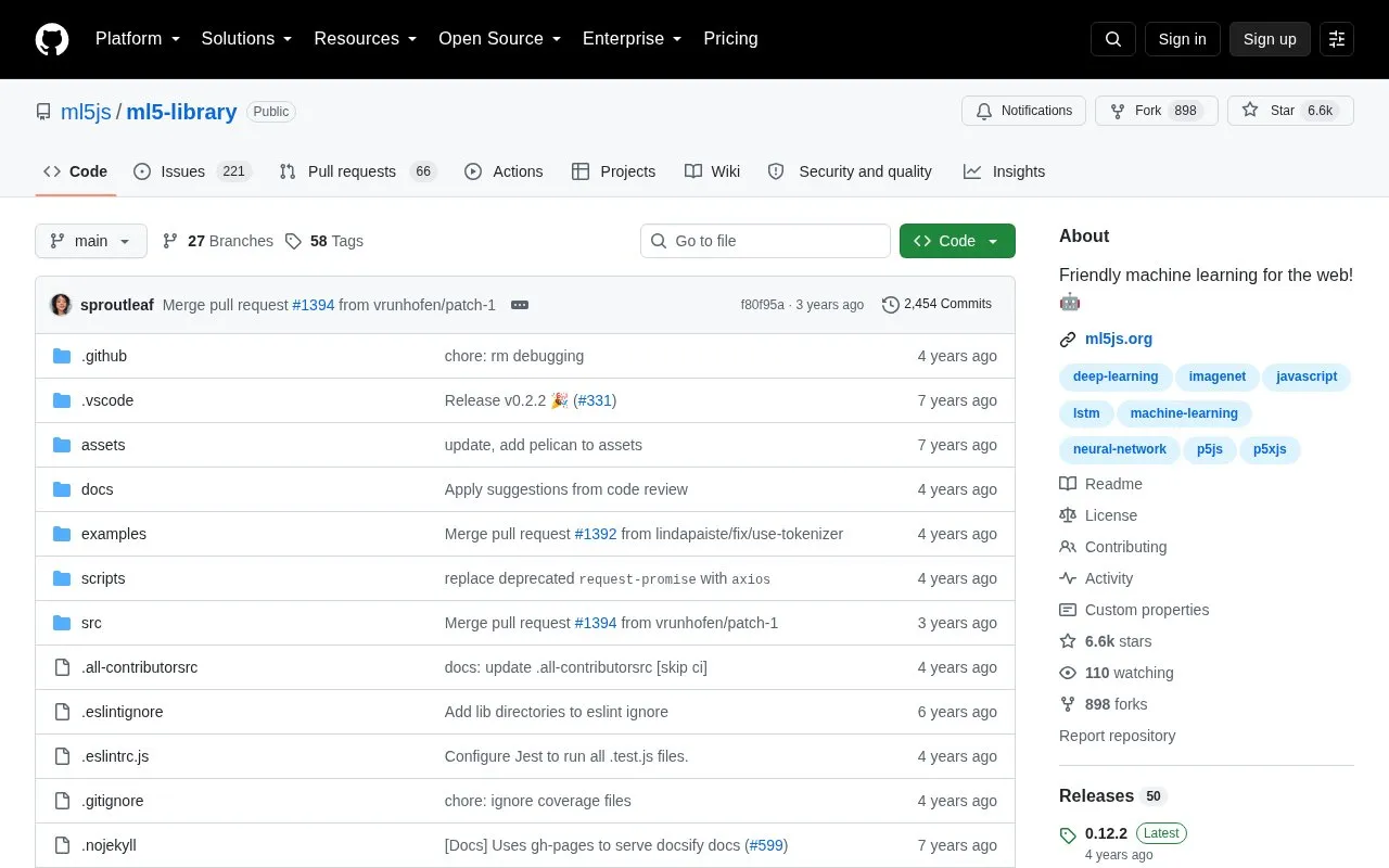 ml5 homepage screenshot