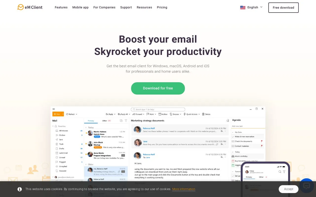 eM Client homepage screenshot