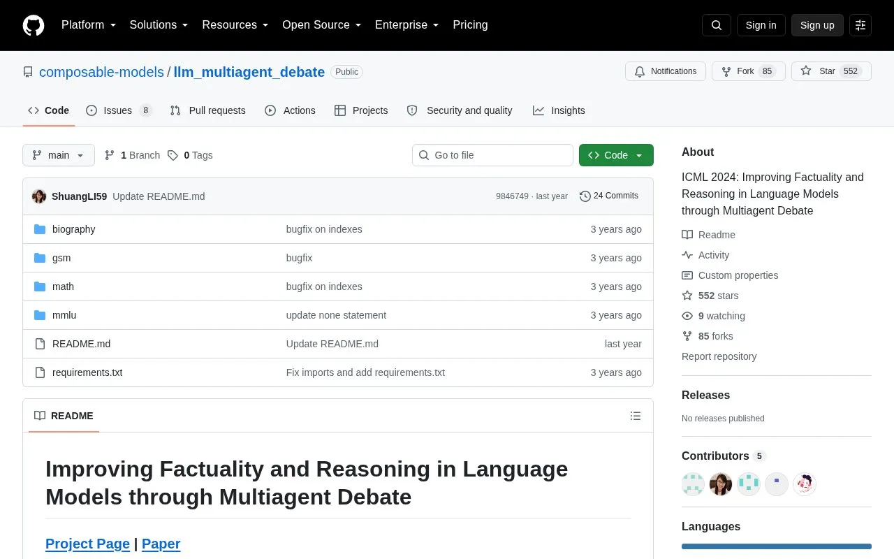 Multiagent Debate homepage screenshot