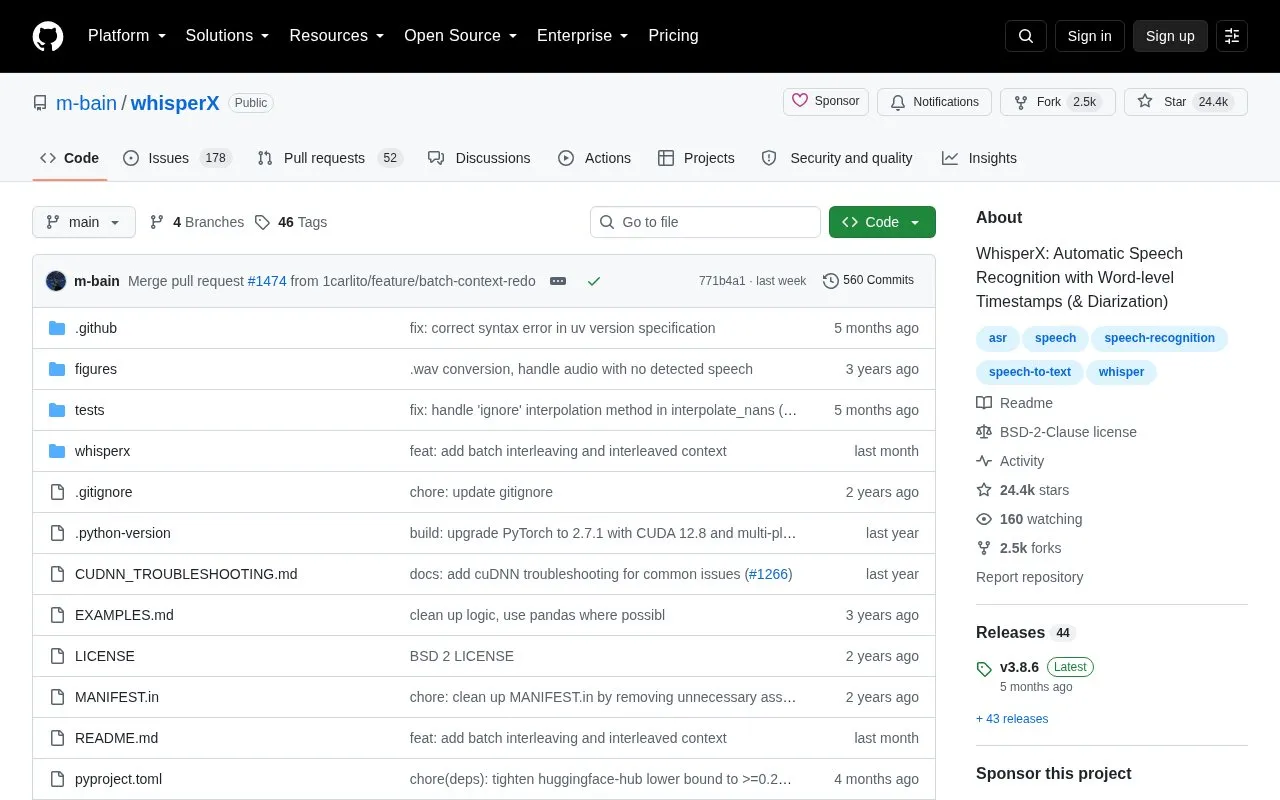 WhisperX homepage screenshot