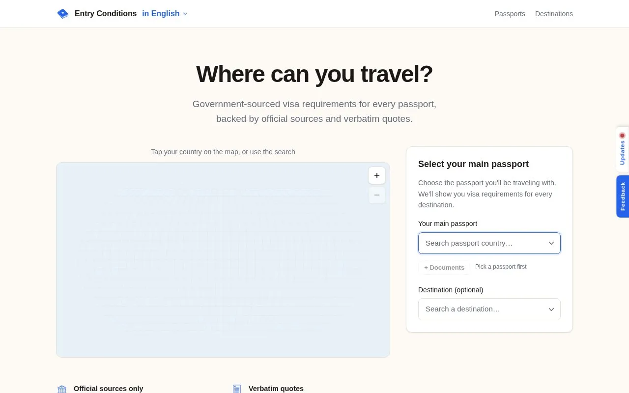 EntryConditions homepage screenshot