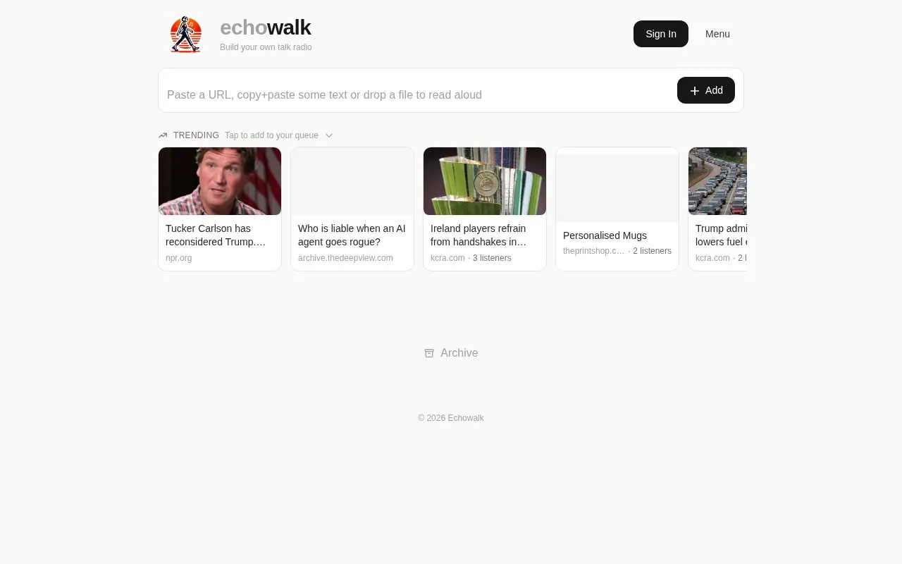 EchoWalk homepage screenshot