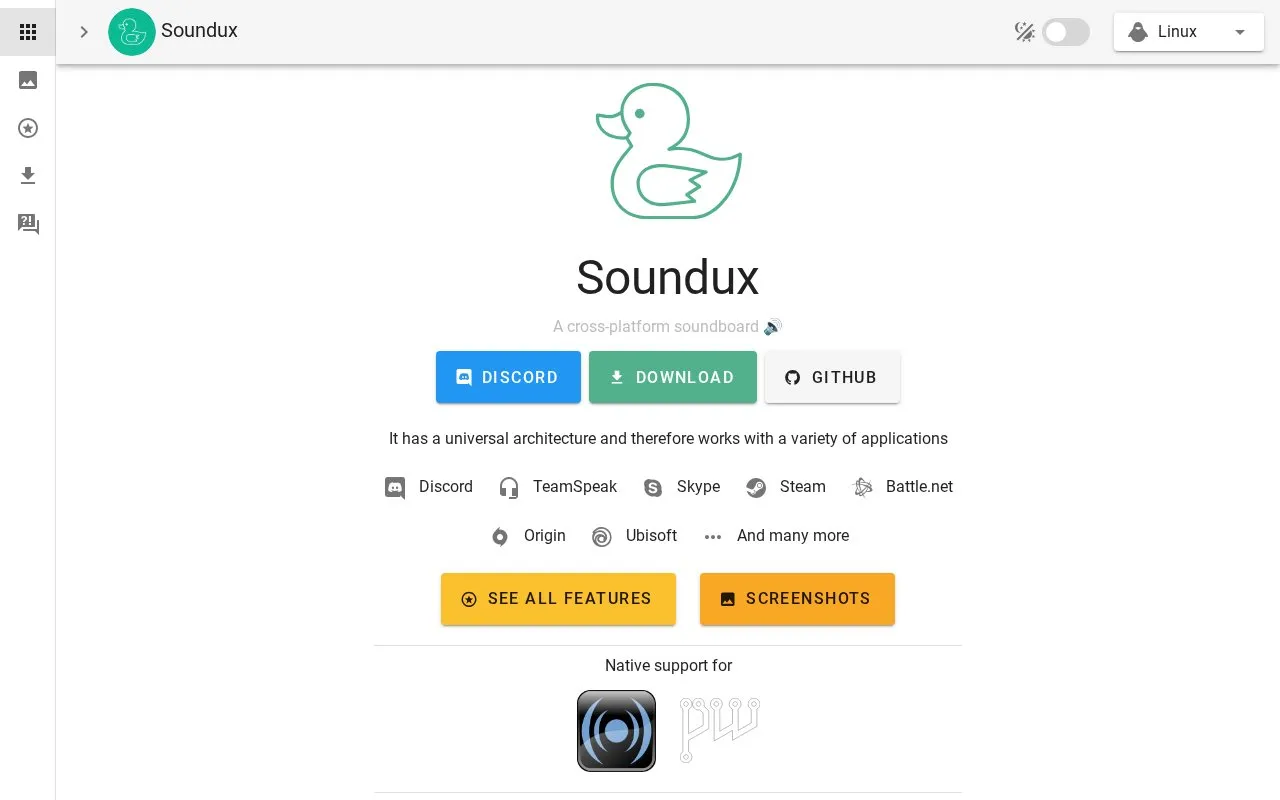 Soundux homepage screenshot