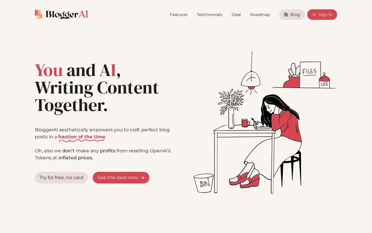 BloggerAI homepage screenshot