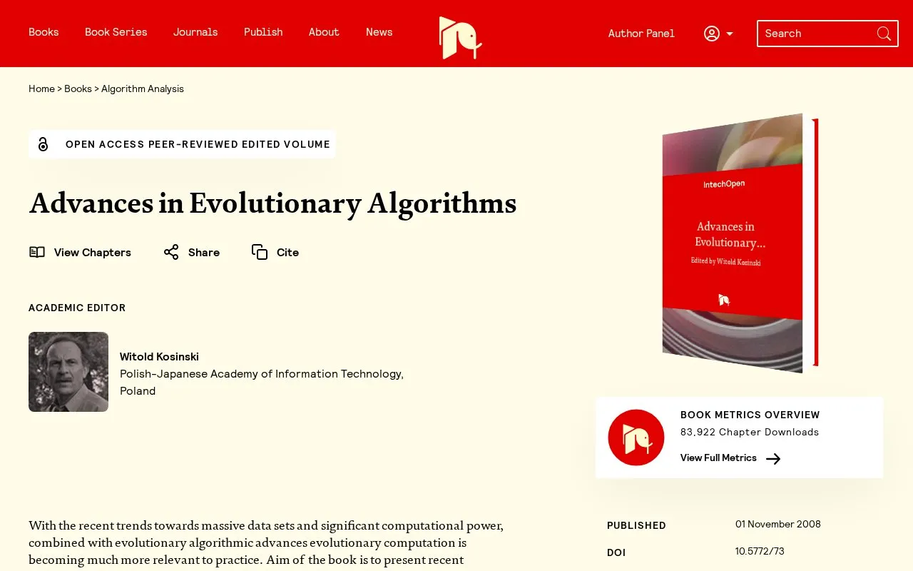 Advances in Evolutionary Algorithms homepage screenshot