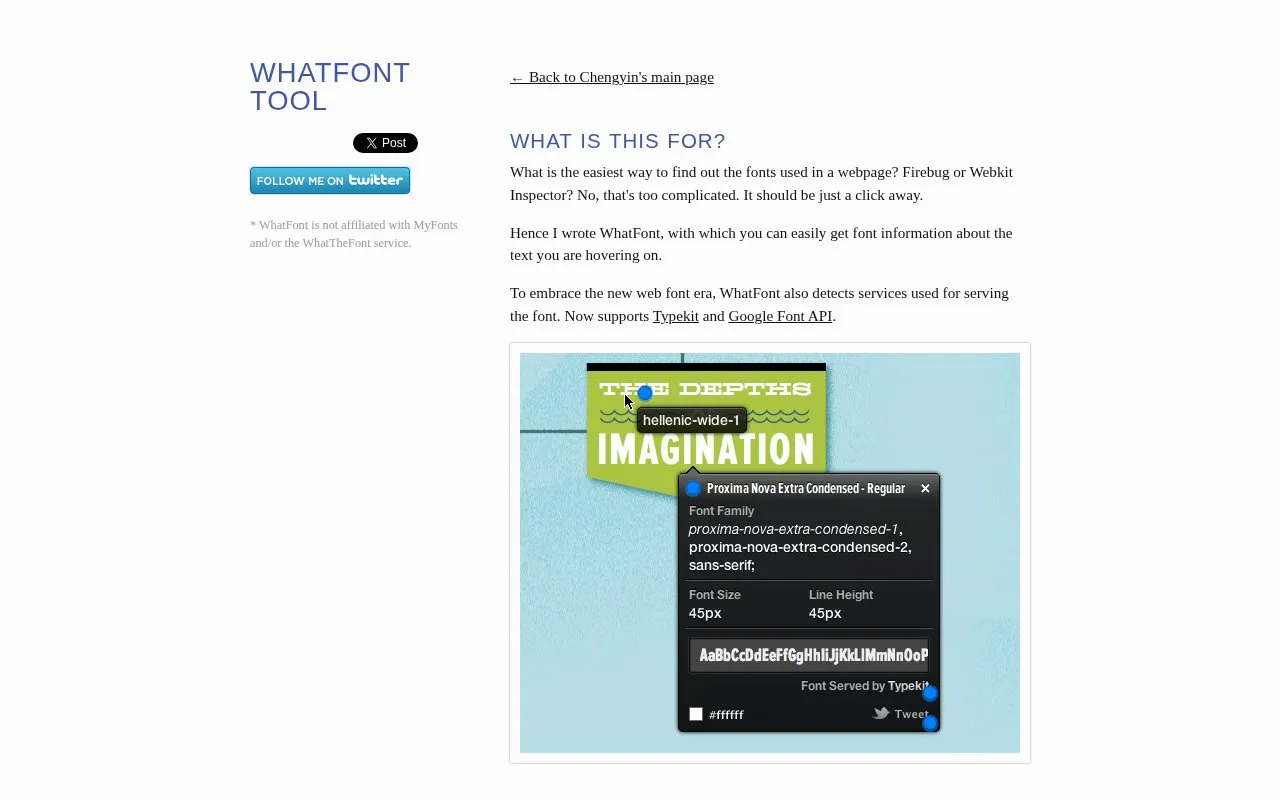 WhatFont homepage screenshot