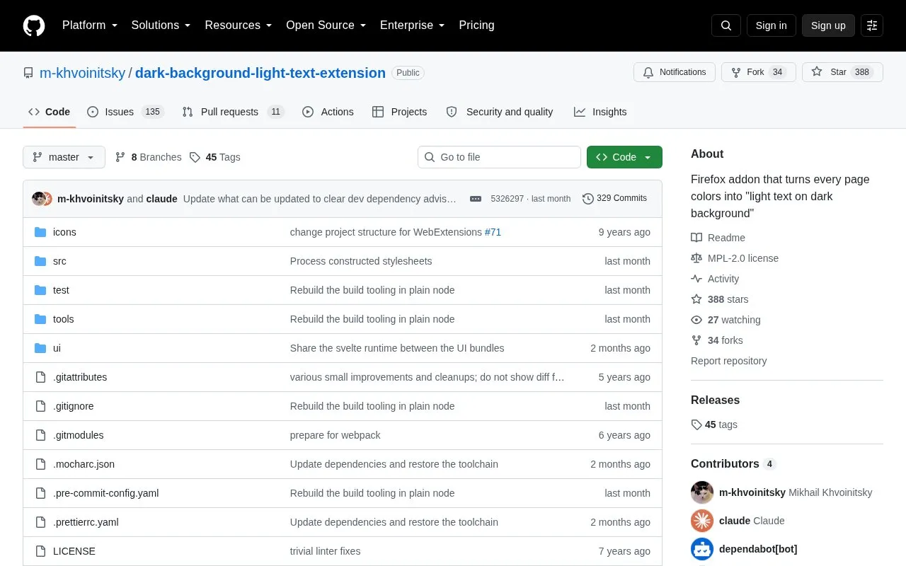 Dark Background and Light Text homepage screenshot