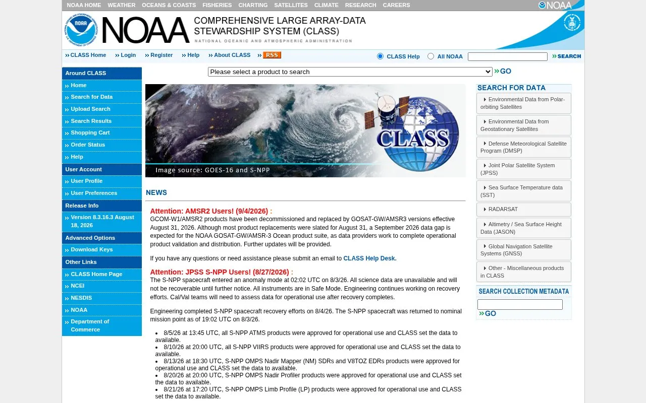 Comprehensive Large Array-data Stewardship System homepage screenshot