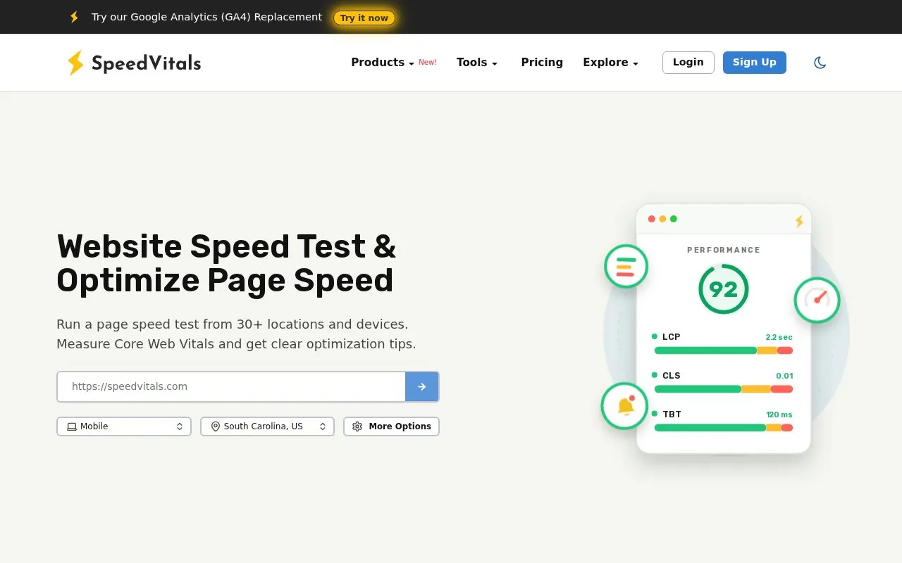 SpeedVitals homepage screenshot