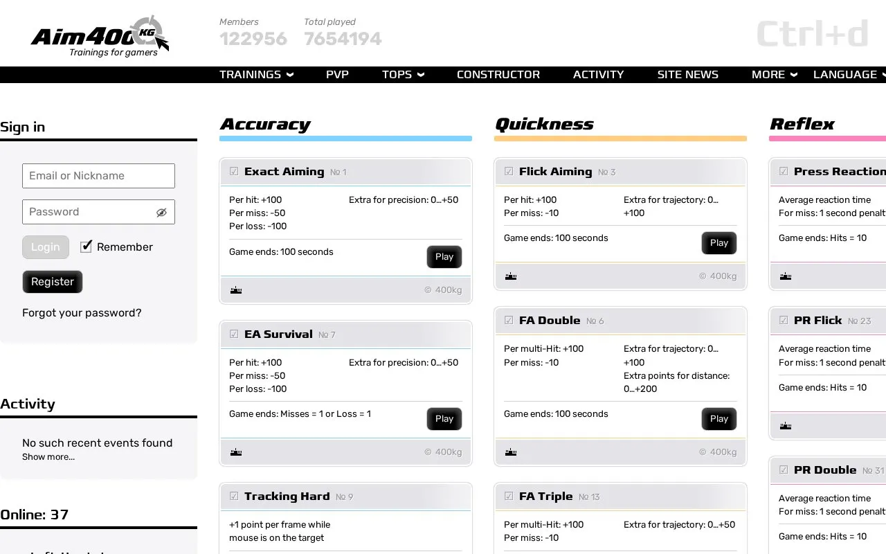 Aim400kg homepage screenshot