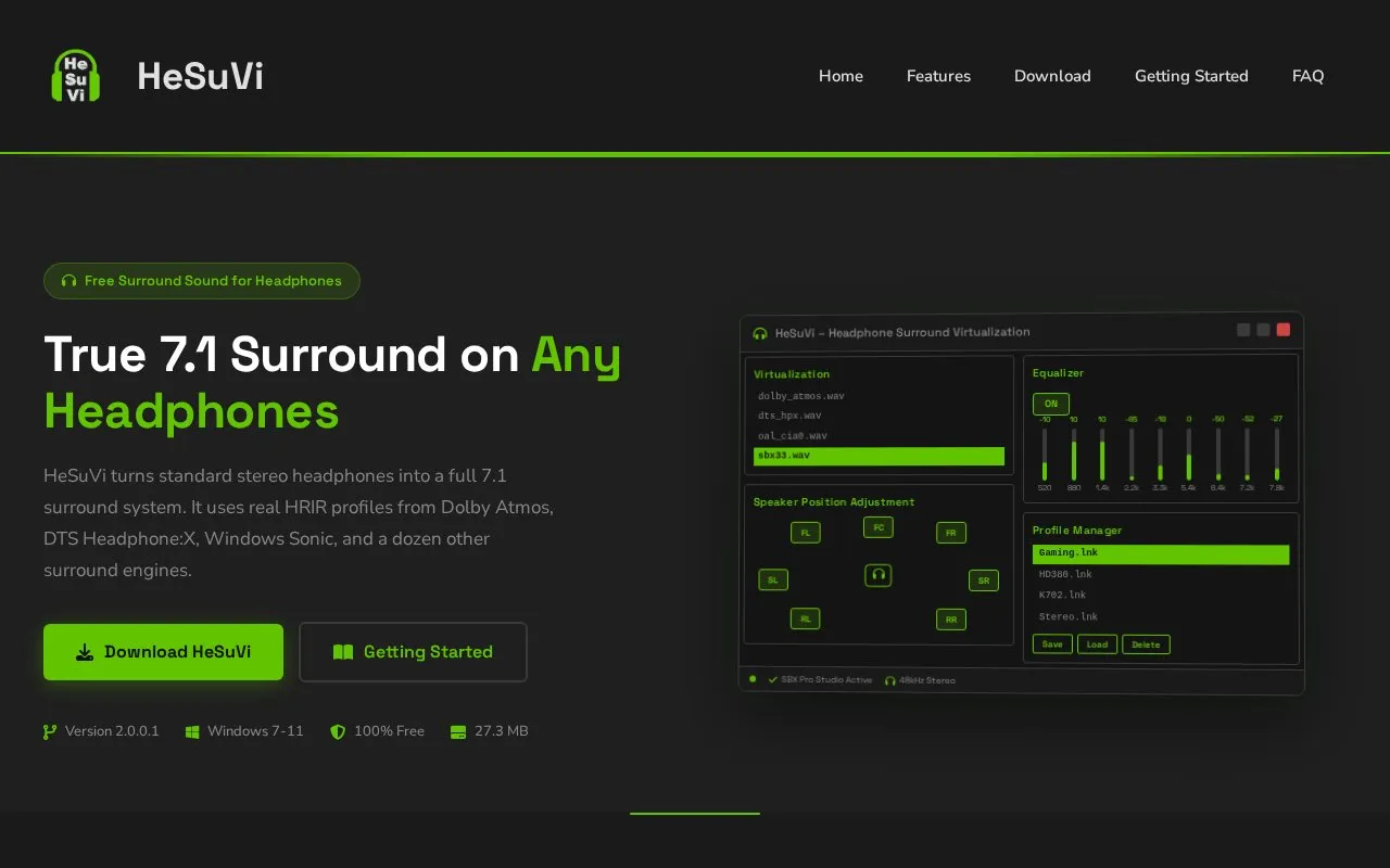 7.1 Surround homepage screenshot