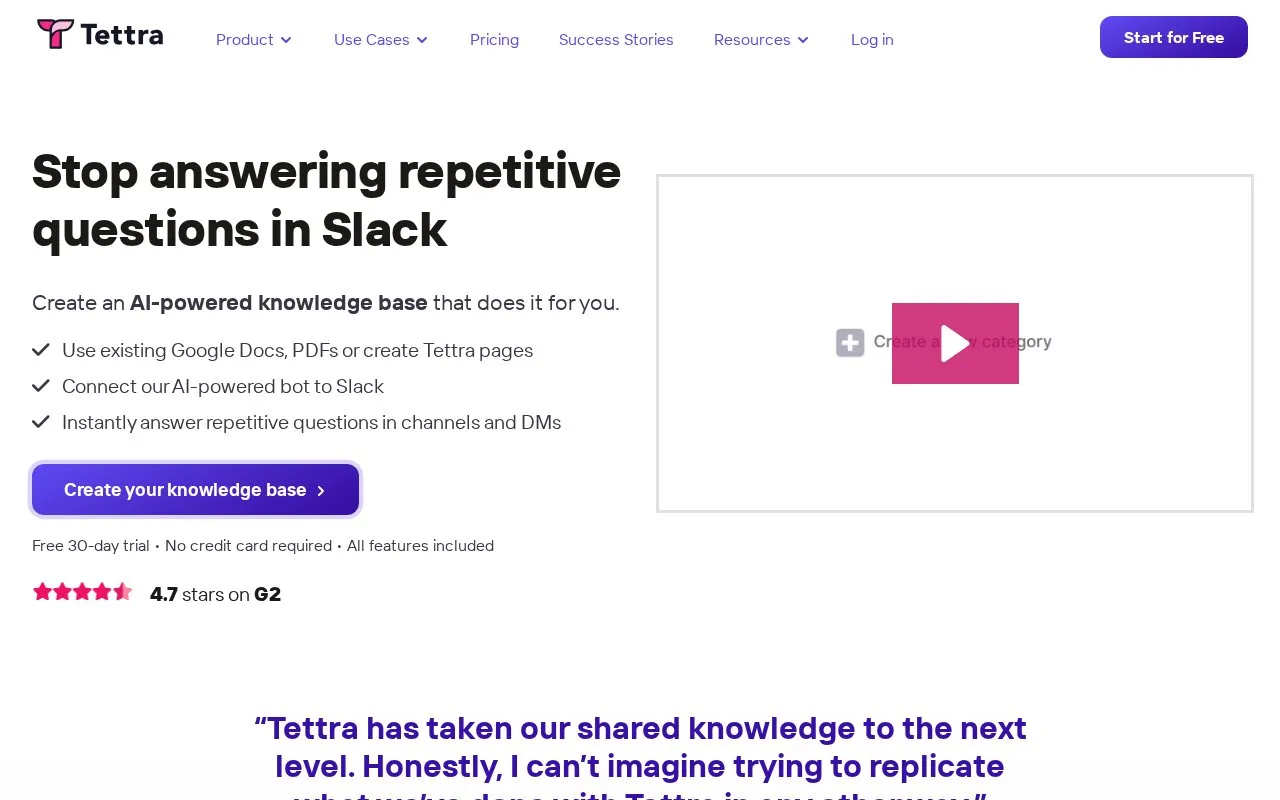 Tettra homepage screenshot