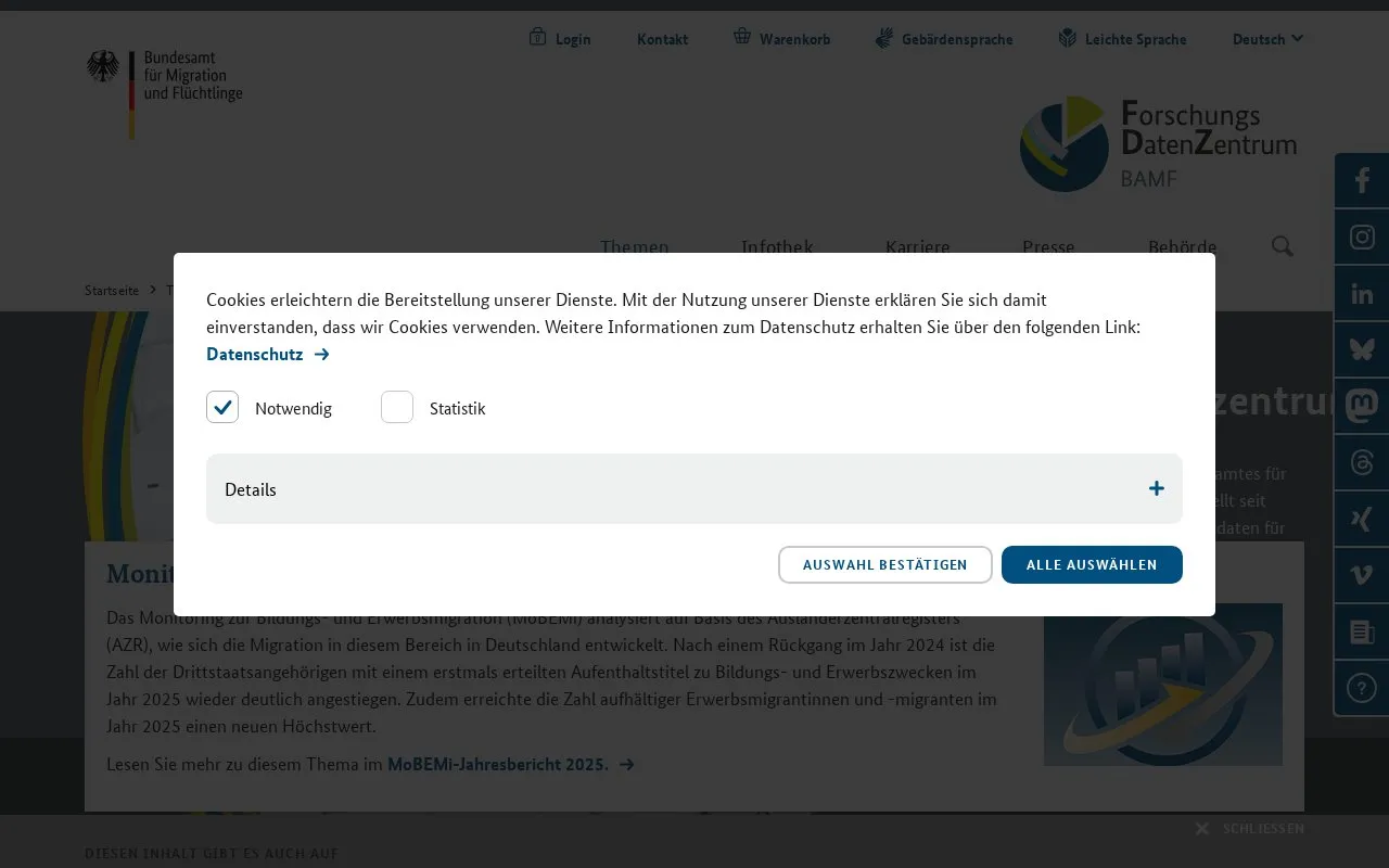 Forschungsdatenzentrum des Bundesamtes für Migration und Flüchtlinge homepage screenshot