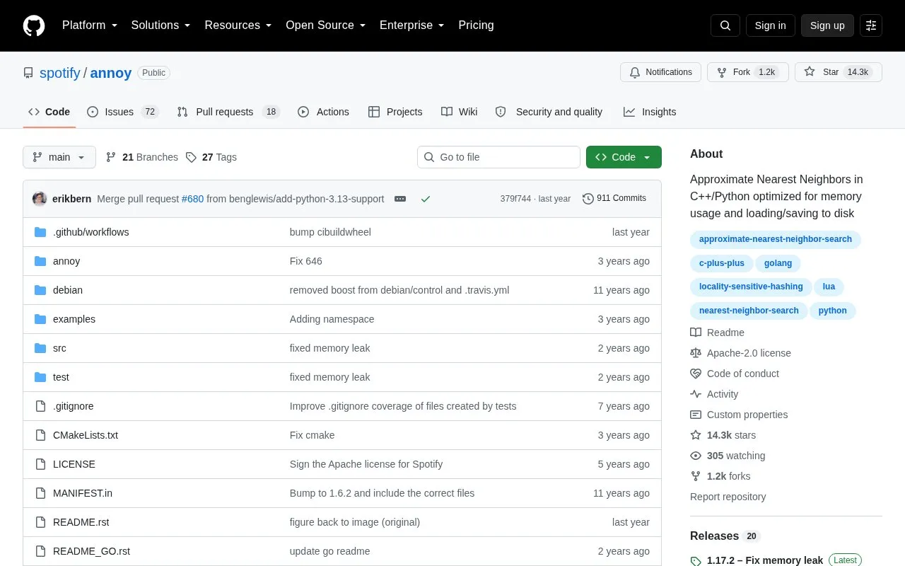 Annoy homepage screenshot