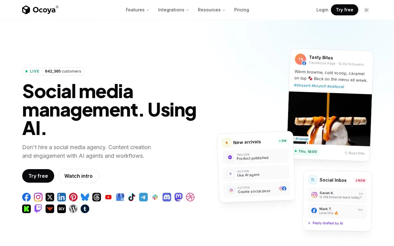 Ocoya homepage screenshot