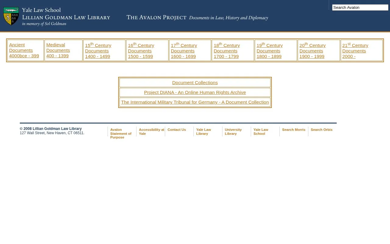 Avalon Project homepage screenshot