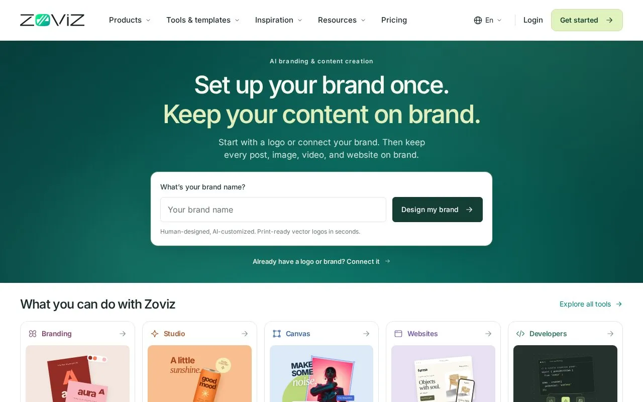 Zoviz homepage screenshot