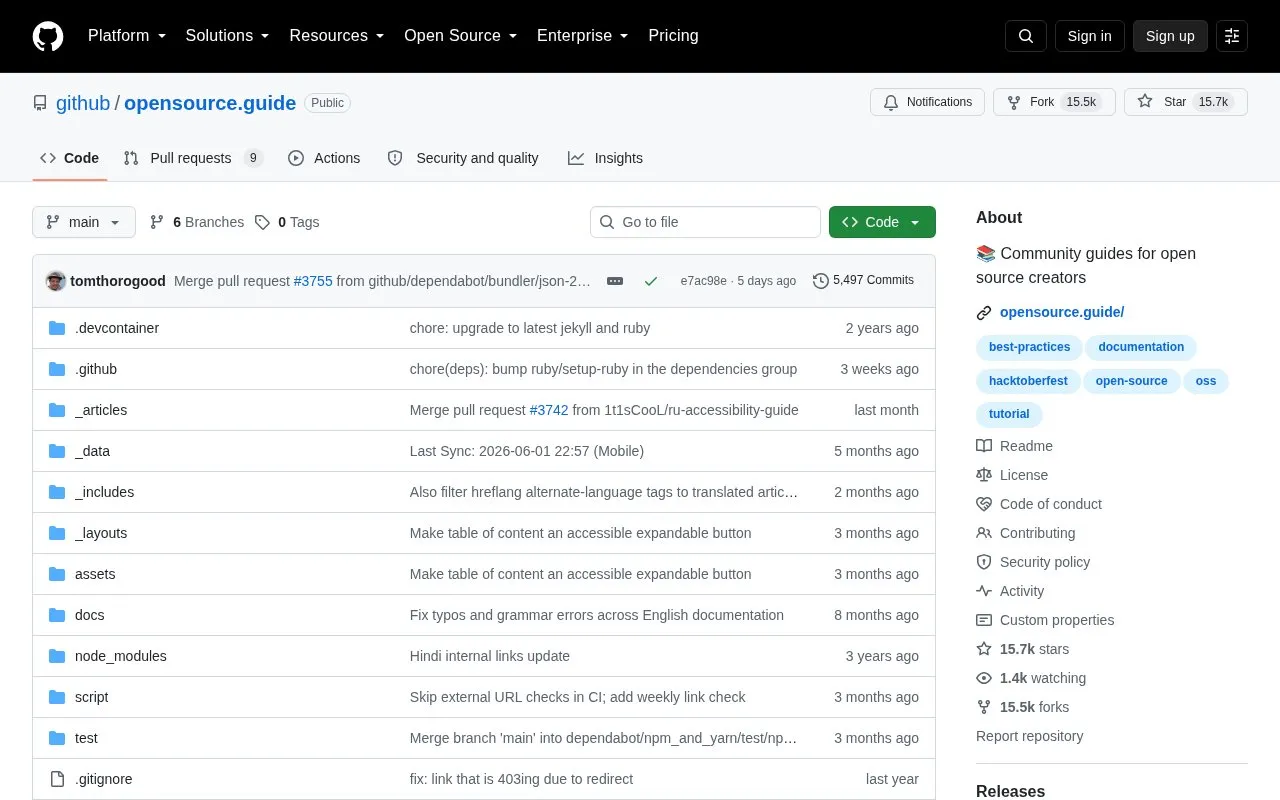 Opensource.guide homepage screenshot
