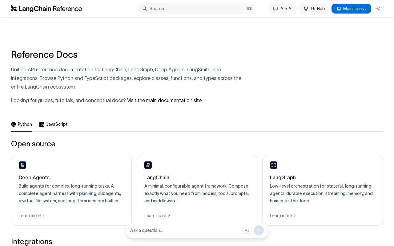 LangChain Docs homepage screenshot