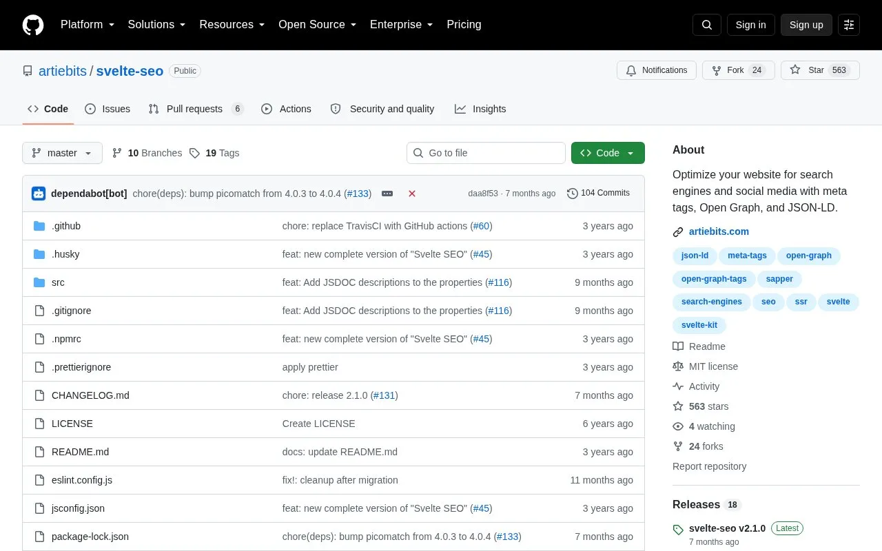 svelte-seo homepage screenshot