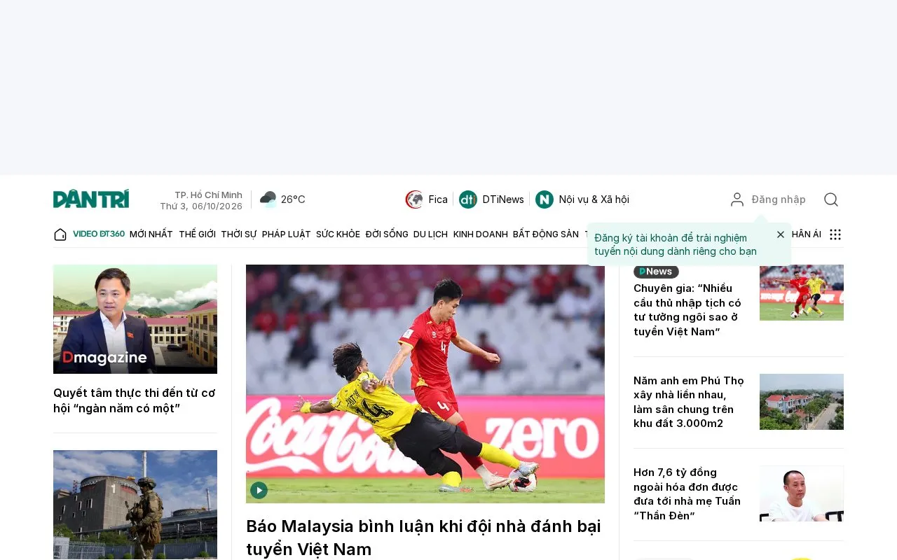 Dân Trí homepage screenshot