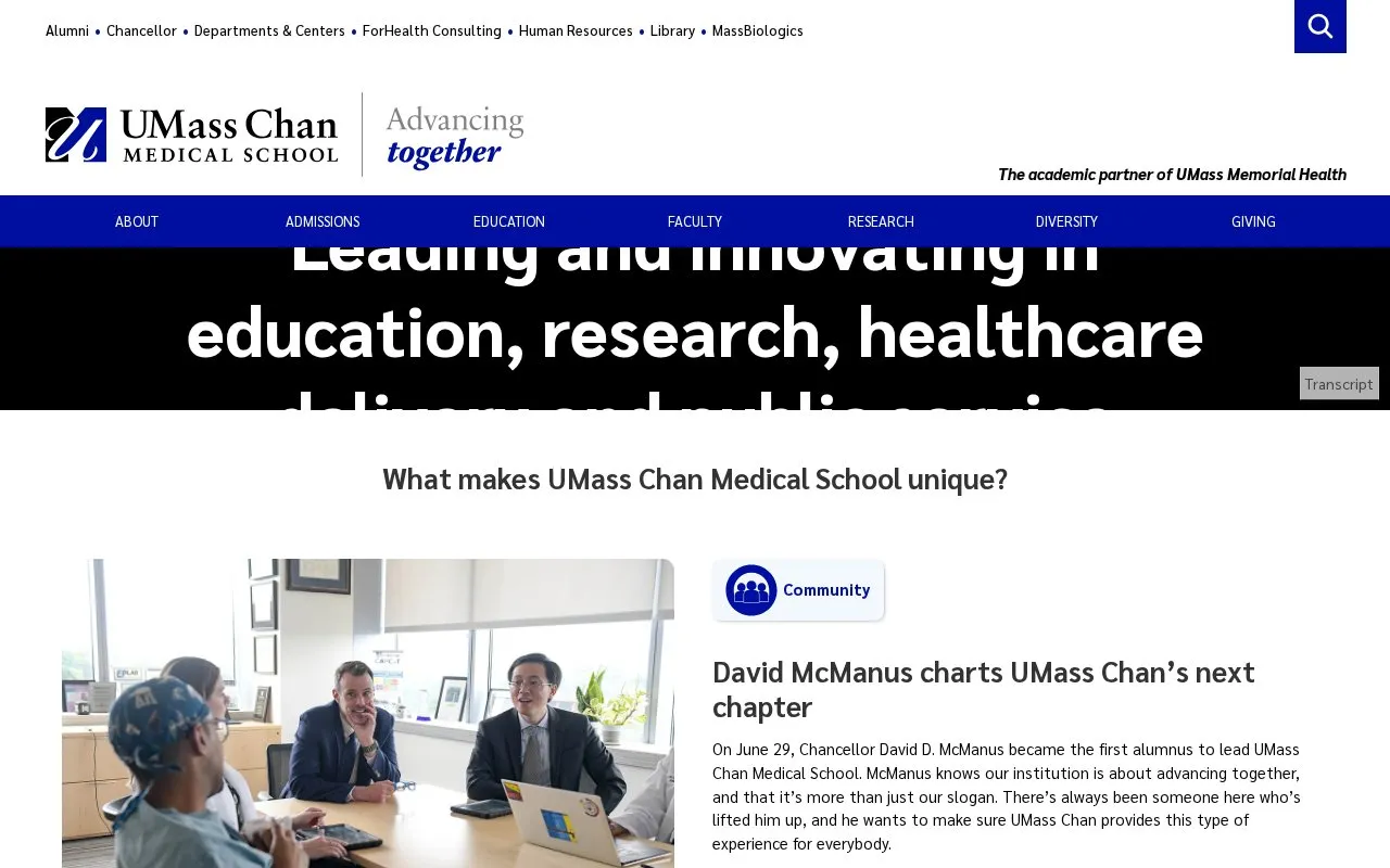 UMass Chan Medical School homepage screenshot
