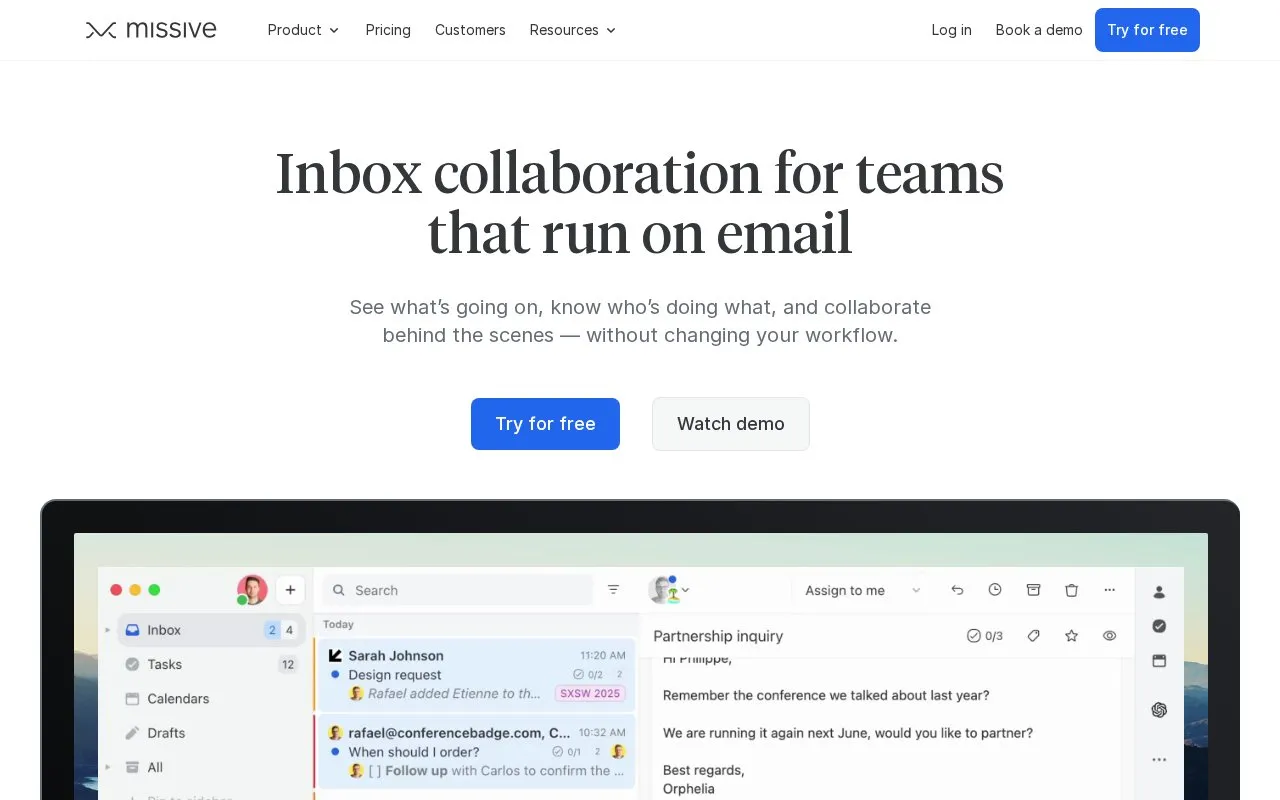 Missive homepage screenshot