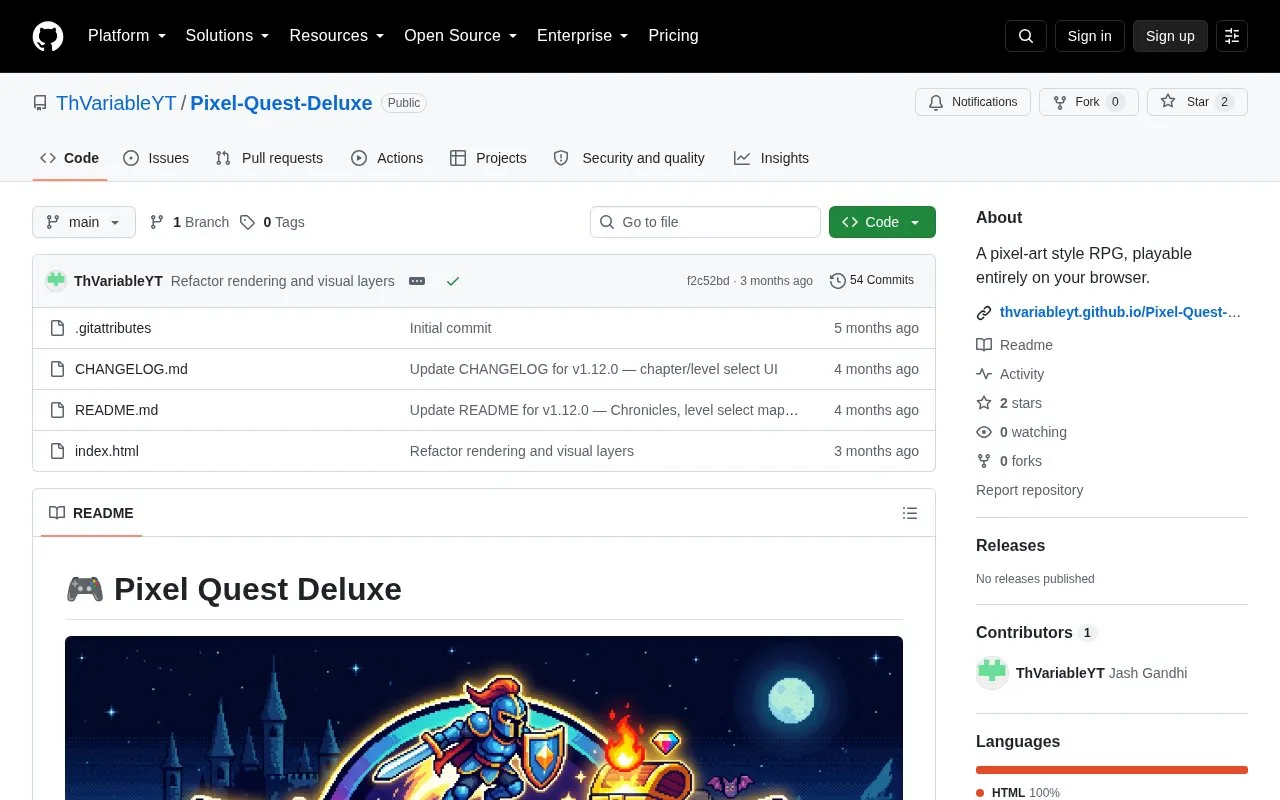 Pixel Quest Deluxe homepage screenshot