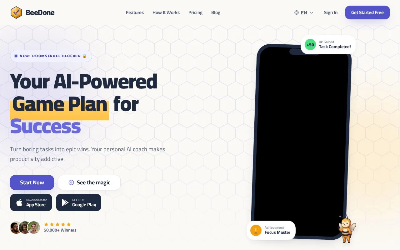 BeeDone homepage screenshot