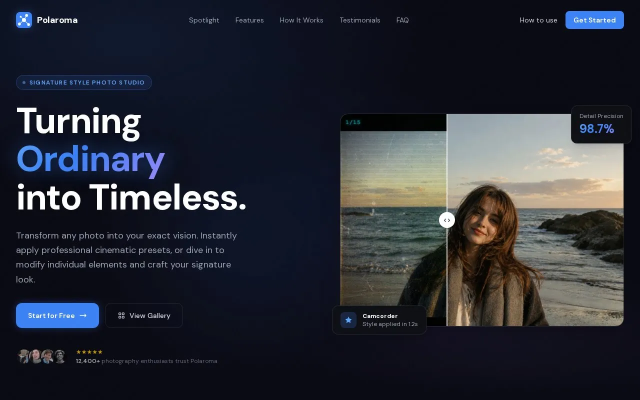 Polaroma homepage screenshot