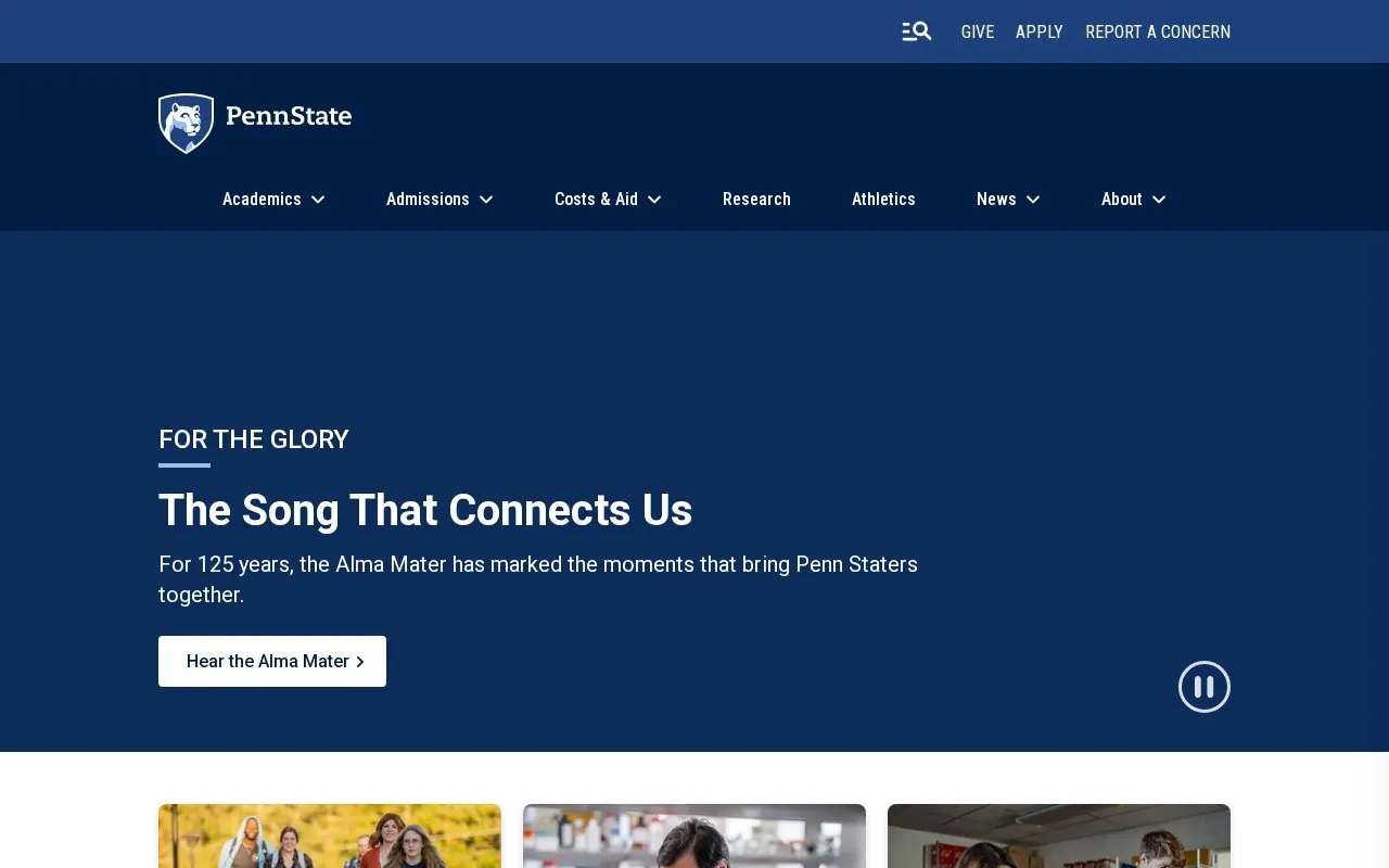 Pennsylvania State University homepage screenshot